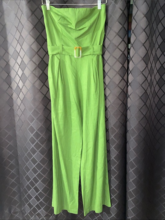 Monteau Pants - Monteau Strapless Lime Green Linen Blend Jumpsuit with Belt NWT